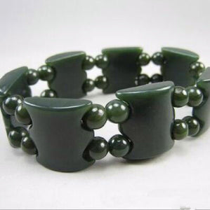 Natural XinJiang hetian jade QingYu lotus PiXiu catenary hand strings stone Lucky Stretch Elastic Bracelet Fashion Jewelry