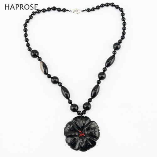 Collana con ciondolo di prugna in agata naturale, perline rotonde con perline, collana in pietra di agata nera, collana con chiusura a moschettone, regali commemorativi 