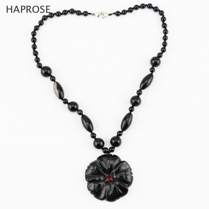 Collana con ciondolo di prugna in agata naturale, perline rotonde con perline, collana in pietra di agata nera, collana con chiusura a moschettone, regali commemorativi 