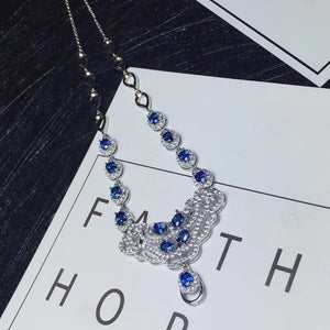 Natural blue sapphire Necklace Natural Gemstone Pendant Necklace 925 sliver fashion Bullhead women wedding party gift Jewelry