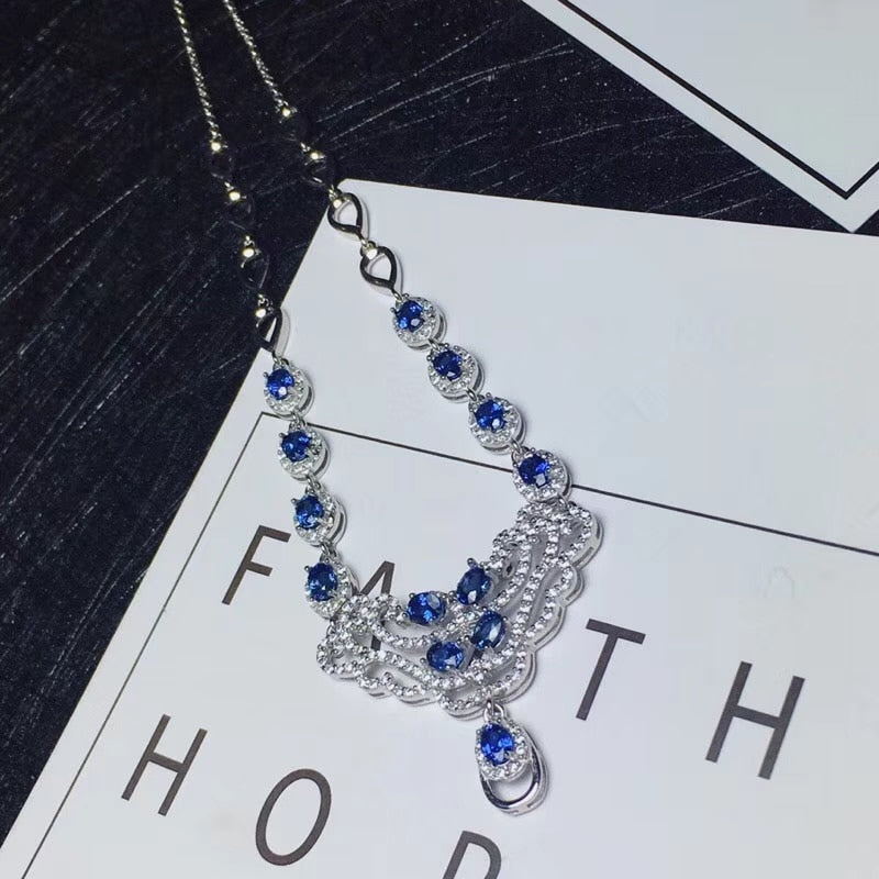 Natural blue sapphire Necklace Natural Gemstone Pendant Necklace 925 sliver fashion Bullhead women wedding party gift Jewelry