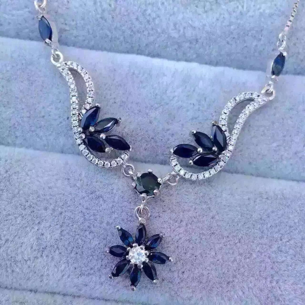 Natural blue sapphire stone Necklace Natural Gemstone Pendant Necklace 925 sliver trendy Luxury big fruit women party Jewelry