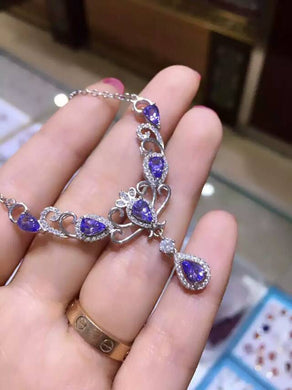 Collana con tanzanite blu naturale Collana con pendente in pietra preziosa naturale Collana in nastro 925 da donna Lusso trendy Corona da donna gioielleria raffinata 
