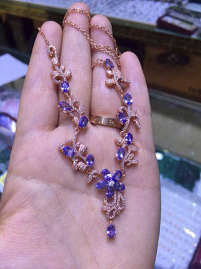 Collana di tanzanite blu naturale Collana con ciondolo in pietra preziosa naturale S925 da donna in nastro di lusso con foglie e fiori, gioielleria raffinata per feste 