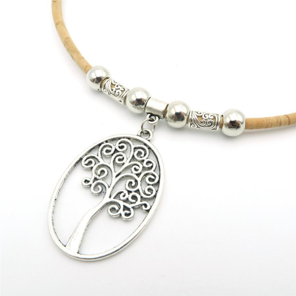 Natural cork antique Silver Viana Heart Braided Cork Cord-3mm_with balls and spik women original handmade jewelry
