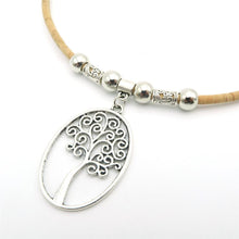 Carica l&#39;immagine nel visualizzatore di Gallery, Natural cork antique Silver Viana Heart Braided Cork Cord-3mm_with balls and spik women original handmade jewelry