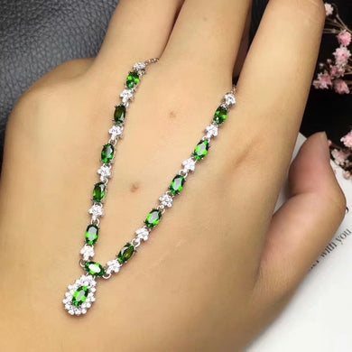 Natural green diopside Necklace Natural Gemstone Pendant Necklace 925 sliver women Luxurious Flower bud women party gift Jewelry