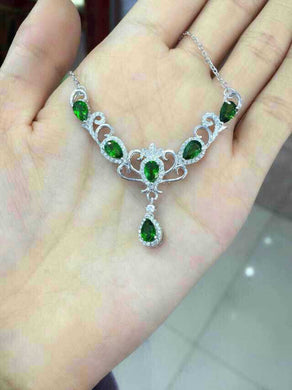 Collana con diopside verde naturale Collana con pendente in pietra preziosa naturale Collana in nastro 925 da donna Gioielli di lusso alla moda con corona per donna 