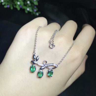 Collana di diopside verde naturale Collana con pendente in pietra preziosa naturale Collana in nastro 925 da donna alla moda Rami di foglie da donna Gioielleria raffinata 