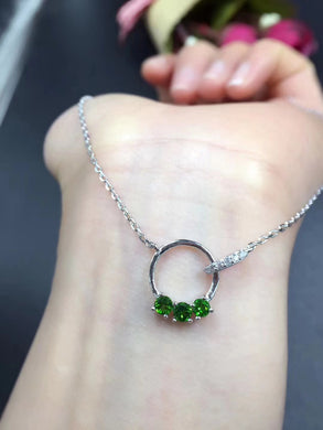 Collana in pietra diopside verde naturale Collana con pendente in pietra preziosa naturale S925 ragazza in argento Elegante semplice cerchio rotondo Gioielli 