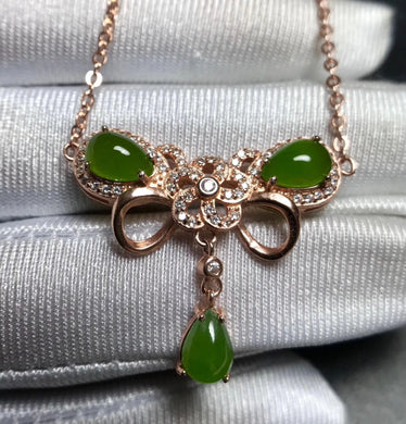 Diaspro verde naturale Collana bella ed elegante con farfalla Collana con pendente in pietra preziosa naturale 925 gioielli da donna in nastro per ragazza 