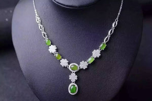 Natural green jasper Necklace natural gemstone Pendant Necklace S925 Sterling silver trendy Snowflakes stars women party Jewelry
