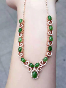 Natural green jasper Necklace natural gemstone Pendant Necklace S925 Sterling silver trendy elegant Flowers women party Jewelry
