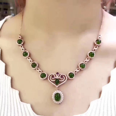 Natural green jasper Necklace natural gemstone Pendant Necklace S925 silver Luxury fashion water Drops women party fine Jewelry