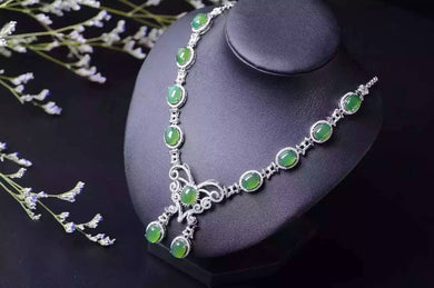 Natural green jasper Necklace natural gemstone Pendant Necklace S925 silver trendy Luxury big butterfly women party fine Jewelry