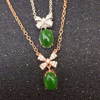 Natural green jasper Necklace natural gemstone Pendant Necklace S925 silver women Child Fashion Elegant bow butterfly Jewelry