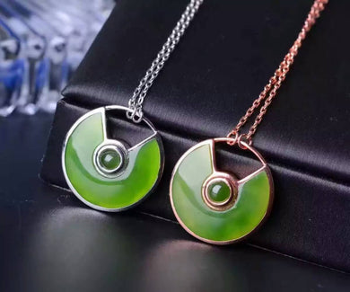 Natural green jasper Necklace natural gemstone Pendant Necklace S925 silver women Child Fashion Elegant round semicircle Jewelry