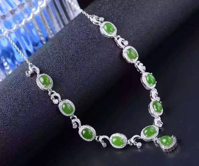 Natural green jasper Necklace natural jade Pendant Necklace S925 silver trendy Luxury Elegant angle hook women party Jewelry