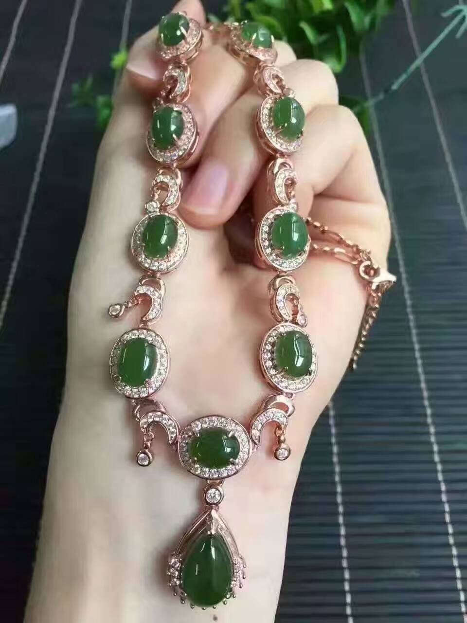Natural green jasper Necklace natural jade Pendant Necklace S925 silver trendy Luxury Elegant angle hook women party Jewelry