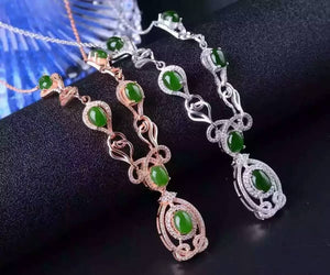 Natural green jasper Necklace natural jade Pendant Necklace S925 silver trendy Luxury Monster eyes women party fine Jewelry