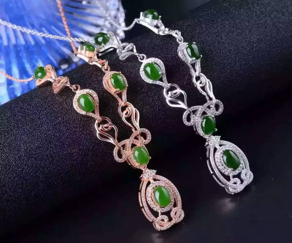 Natural green jasper Necklace natural jade Pendant Necklace S925 silver trendy Luxury Monster eyes women party fine Jewelry