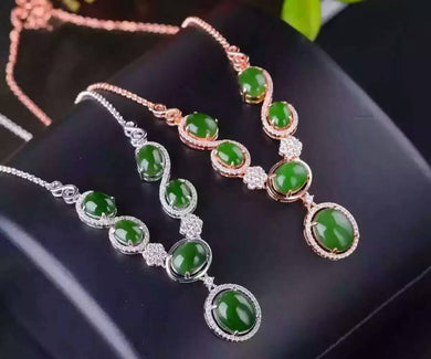 Natural green jasper Necklace natural jade Pendant Necklace S925 silver trendy Luxury big round women party fine Jewelry
