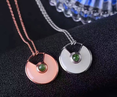 Natural green jasper Necklace natural white jade Pendant Necklace S925 silver women Child Fashion round semicircle Jewelry