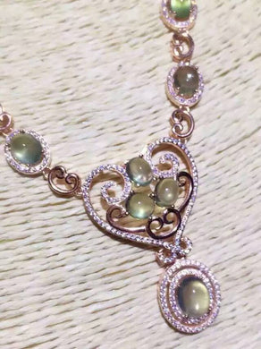 Natural green prehnite Necklace Natural Gemstone Pendant Necklace 925 sliver women Luxury trendy heart women party fine Jewelry