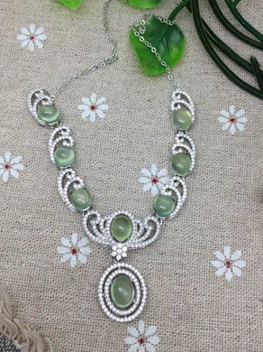 Natural green prehnite Necklace Natural Gemstone Pendant Necklace 925 sliver women trendy Crown women engagement fine Jewelry