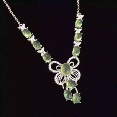 Natural green prehnite Necklace Natural Gemstone Pendant Necklace 925 sliver women trendy big butterfly women party fine Jewelry