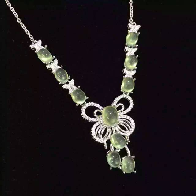 Natural green prehnite Necklace Natural Gemstone Pendant Necklace 925 sliver women trendy big butterfly women party fine Jewelry