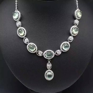Natural green prehnite Necklace Natural Gemstone Pendant Necklace 925 sliver women trendy elegant round women party fine Jewelry