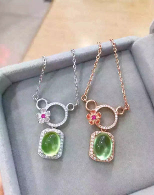 Collana in pietra prehnite verde naturale Collana con pendente in pietra preziosa naturale S925 Argento Personalità della moda Animali Ragazze Gioielli 