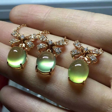 Natural green prehnite stone Necklace natural gemstone Pendant Necklace S925 silver Fashion trendy butterfly Bow Jewelry