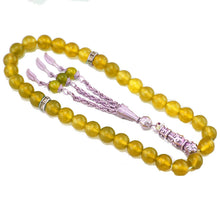 Carica l'immagine nel visualizzatore di Gallery, Agata verde gialla naturale 33 perline nappa Pietra forma rotonda Perline da 10 mm Perline di preghiera tasbih Bracciale islamico Tasbih musulmano 