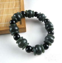 Load image into Gallery viewer, Natural hetian jade QingYu Hand catenary Hand row stone Lucky Stretch Elastic Bracelet Fashion women and men China Jewelry