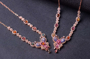 Natural multicolor tourmal Necklace Natural Gemstone Pendant Necklace S925 sliver women Luxury trendy butterfly party Jewelry