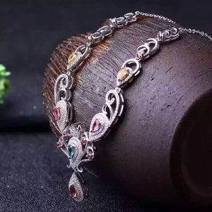 Natural multicolor tourmaline Necklace Natural Gemstone Pendant Necklace S925 sliver trendy Luxury Crown women party Jewelry