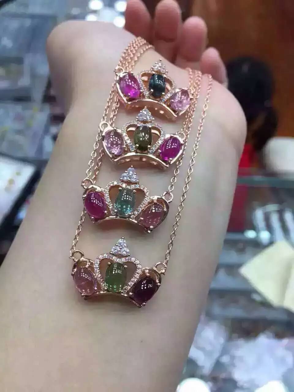 Natural multicolor tourmaline Necklace natural gemstone Pendant Necklace S925 silver Fashion Luxury Crown women girls Jewelry