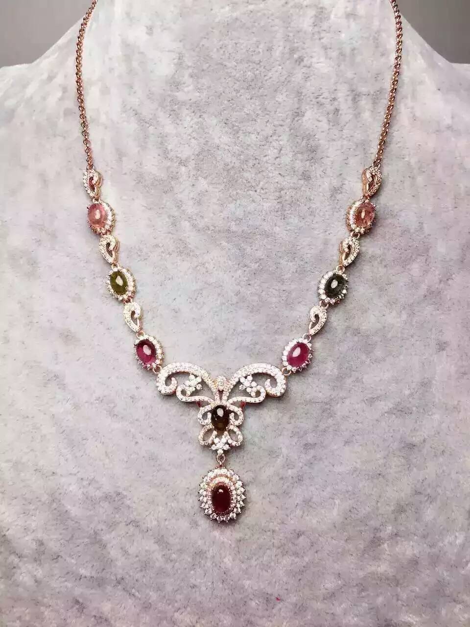 Natural multicolor tourmaline Necklace natural gemstone Pendant Necklace S925 silver trendy dragonfly women party Jewelry