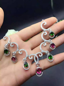 Natural multicolor tourmaline Necklace natural gemstone Pendant Necklace S925 silver trendy personality clouds women Jewelry