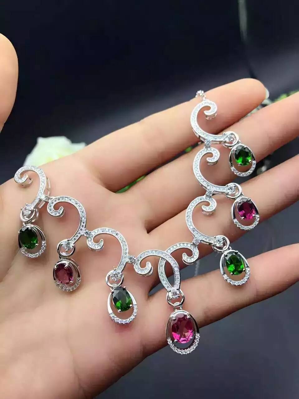 Natural multicolor tourmaline Necklace natural gemstone Pendant Necklace S925 silver trendy personality clouds women Jewelry