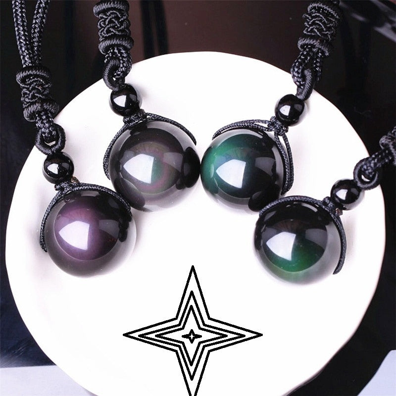 Natural obsidian Rainbow Eye Lucky Necklaces pendant Black stone Necklace for women men lovers gift Diy Jewelry