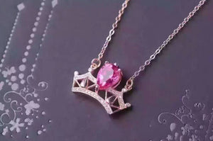 Collana con pietra di topazio rosa naturale Collana con pendente in pietra preziosa naturale S925 argento trendy Elegante corona carina da donna gioielli da festa 