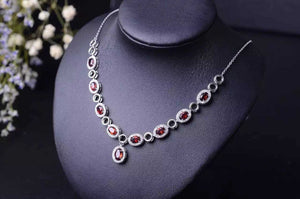 Natural red garnet Necklace natural gemstone Pendant Necklace S925 Sterling silver trendy elegant Round women wedding Jewelry