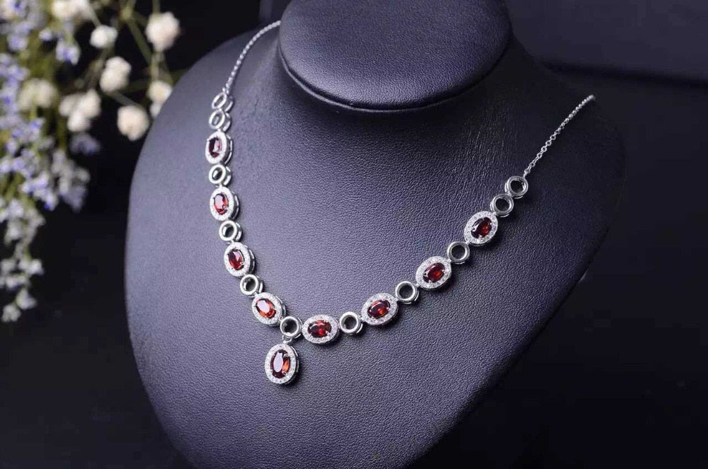 Natural red garnet Necklace natural gemstone Pendant Necklace S925 Sterling silver trendy elegant Round women wedding Jewelry