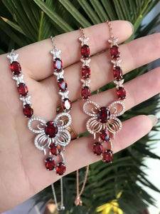 Natural red garnet stone Necklace natural olivine Pendant Necklace S925 silver trendy Luxury big butterfly women party Jewelry