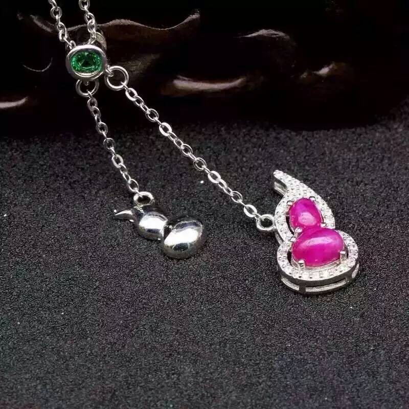 Natural red ruby stone Necklace natural gemstone Pendant Necklace S925 silver trendy Elegant gourd party fine wedding Jewelry