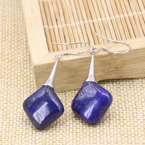 Natural square lapis lazuli stone 14*14mm drop long dangle earrings for women silver-color eardrop charms jewelry B3146