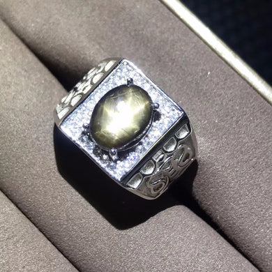 Natural starlight sapphire men's rings star line good design atmosphere 925 silver finger ring number can be customized